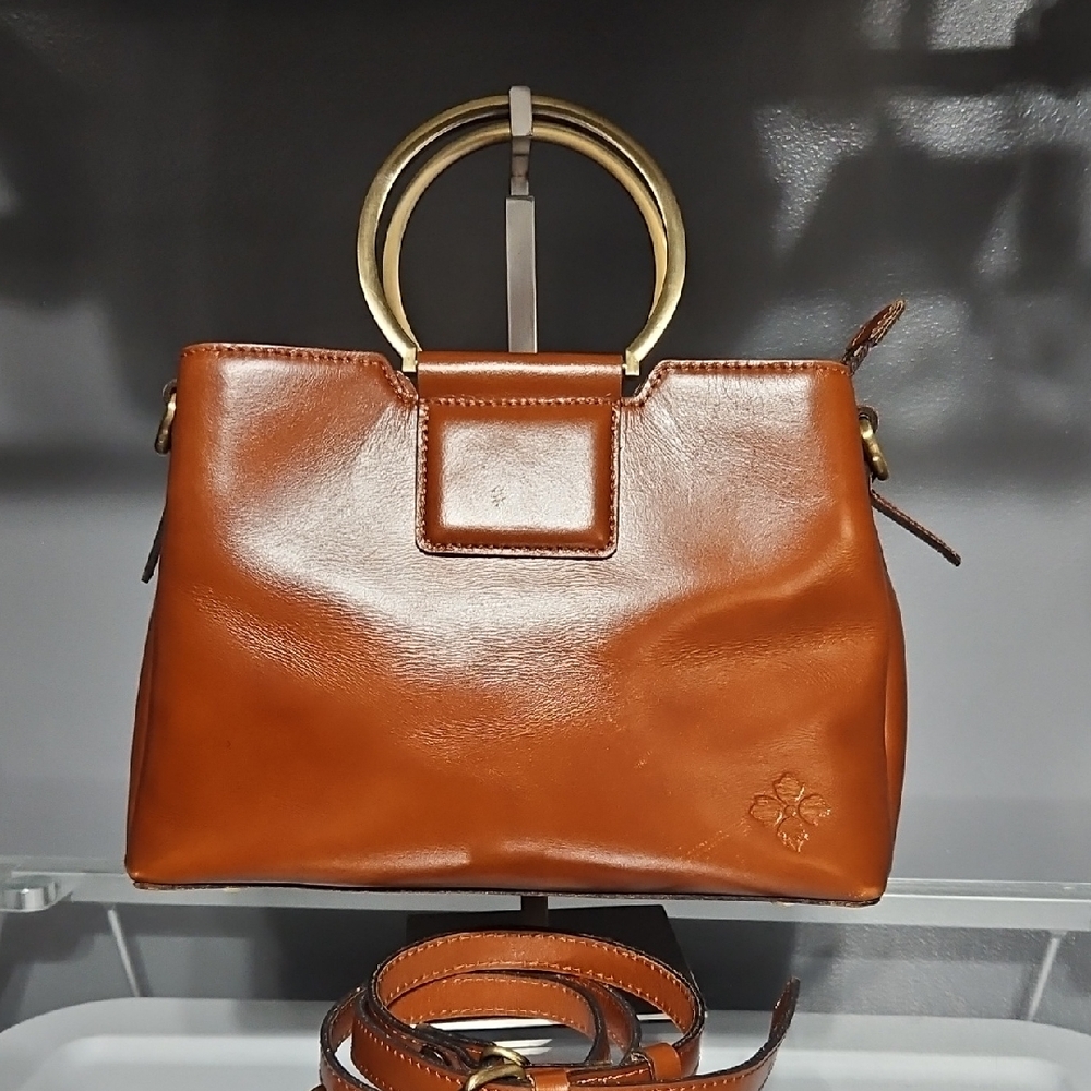Patricia Nash Cognac Brown Leather Satchel W/Strap & Circle Handles EUC